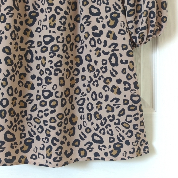 Sanctuary Leopard Print Smocked Square Neck Balloon Sleeve A-Line Mini Dress 4 - Picture 10 of 13
